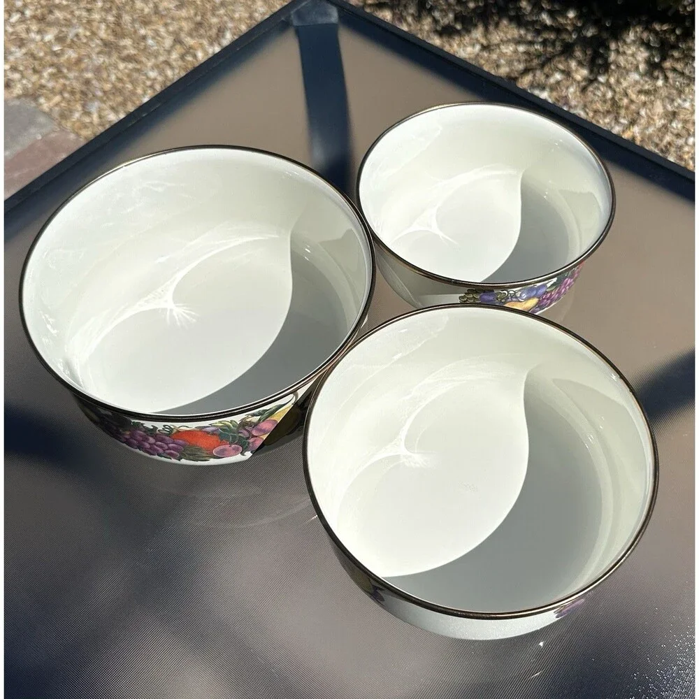 Cornucopia Enamelware Fruit Nesting Mixing Bowls Set Of 3 Enamel Metal